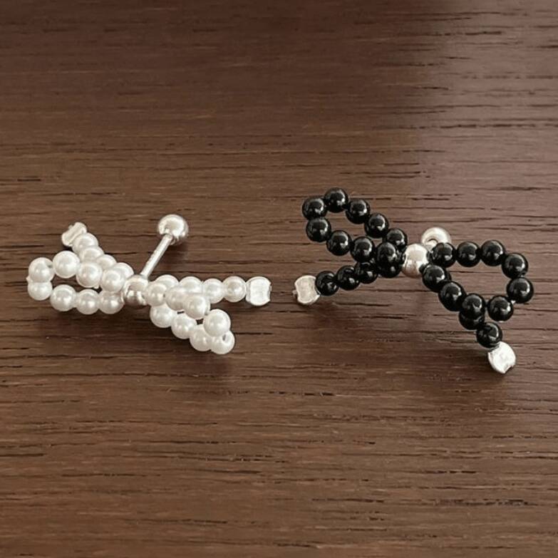 Cream Or Black Pearl Bow Earrings