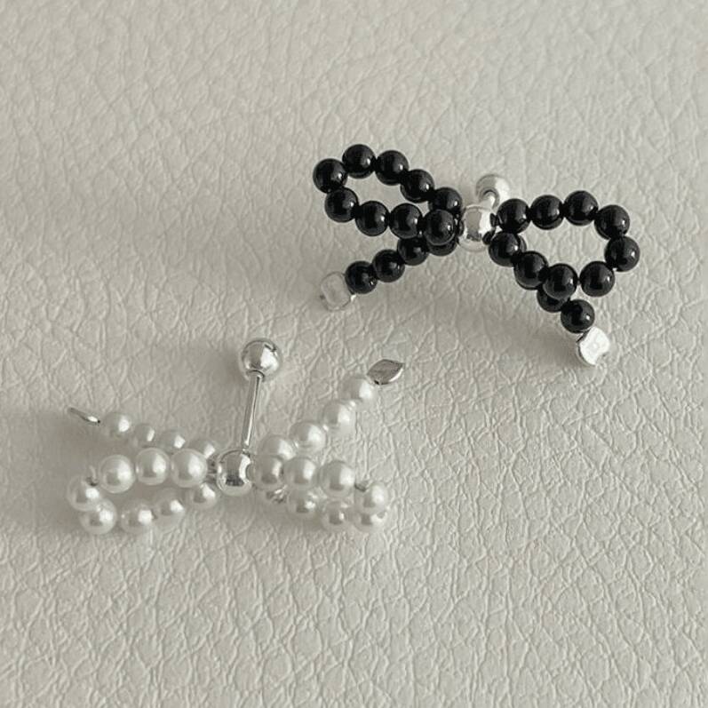 Cream Or Black Pearl Bow Earrings