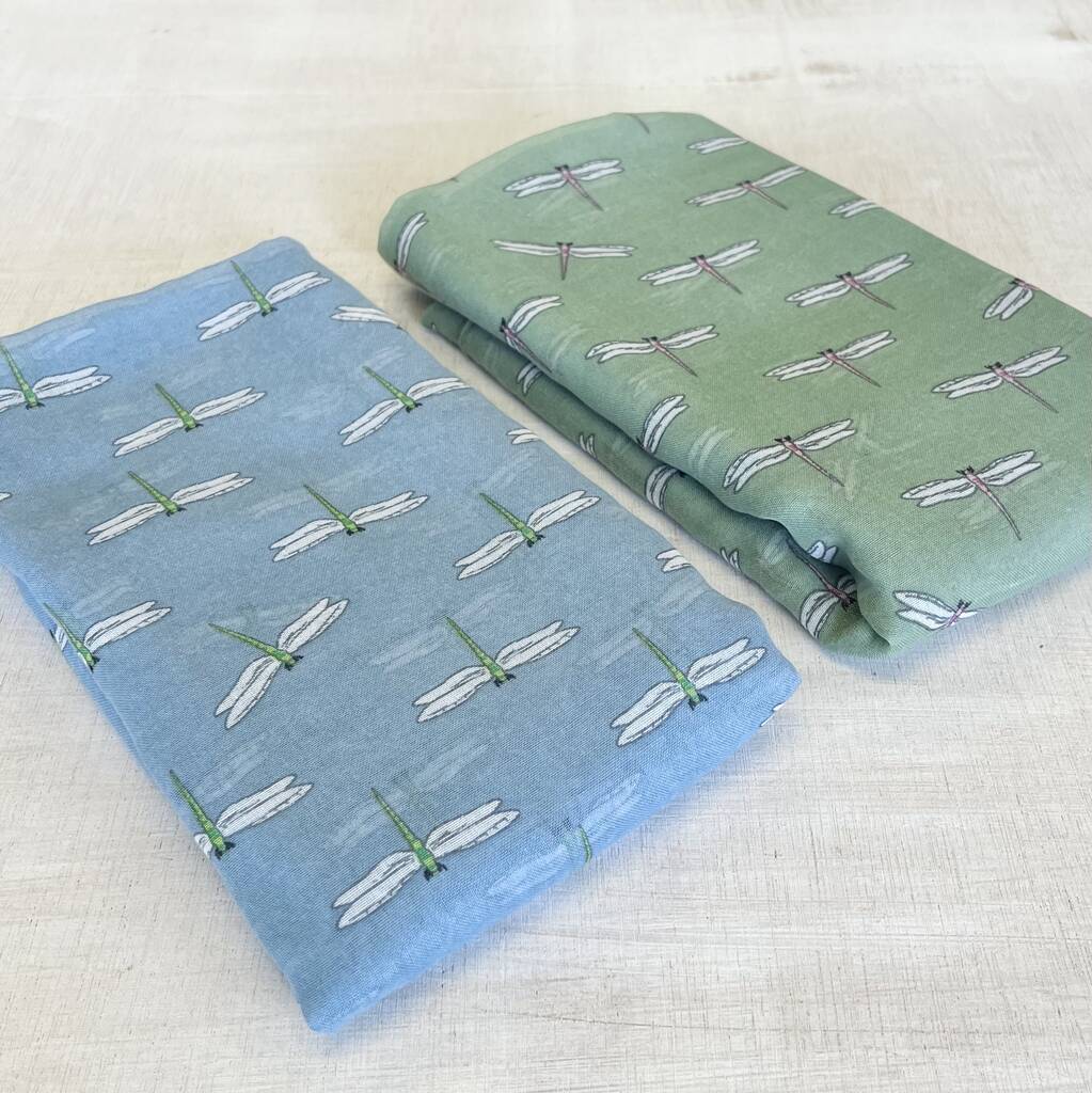 Dragonfly Cluster Scarf In Pale Blue Or Apple Green