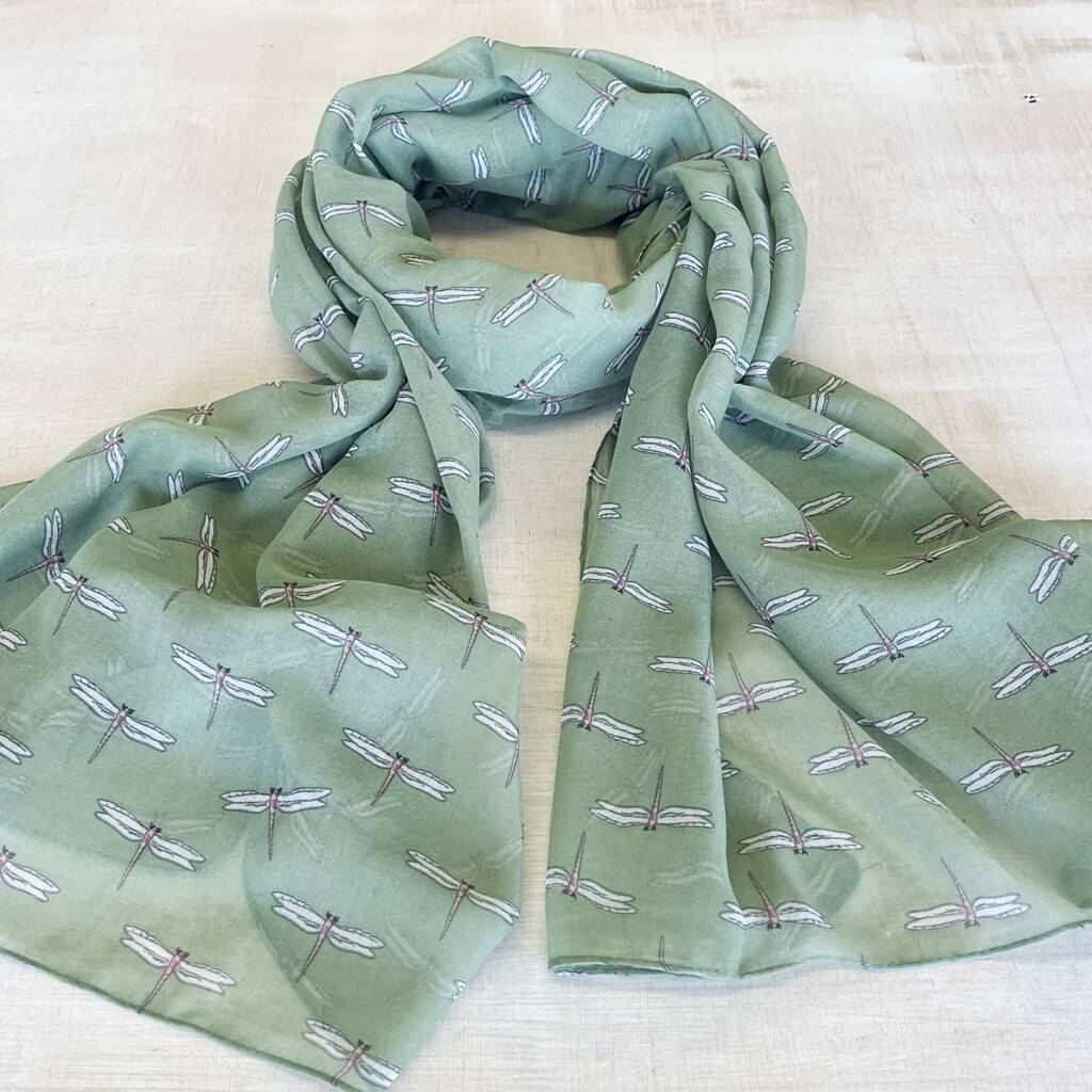 Dragonfly Cluster Scarf In Pale Blue Or Apple Green