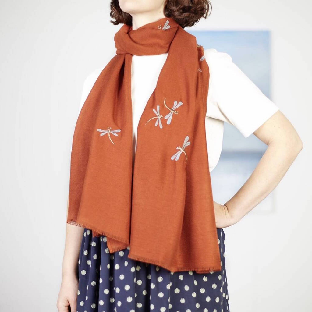 Dragonfly Embroidered Scarf