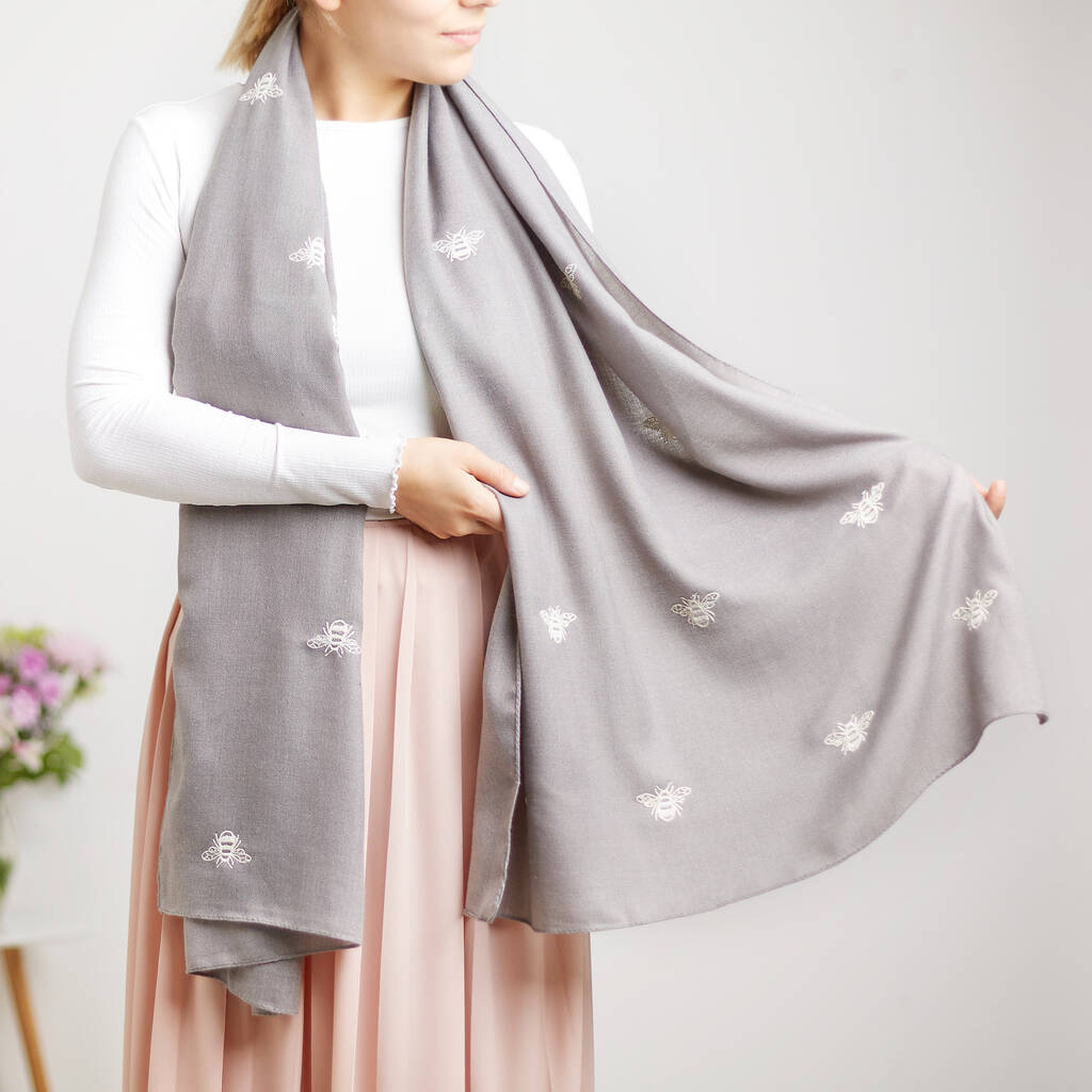 Embroidered Bee Scarf