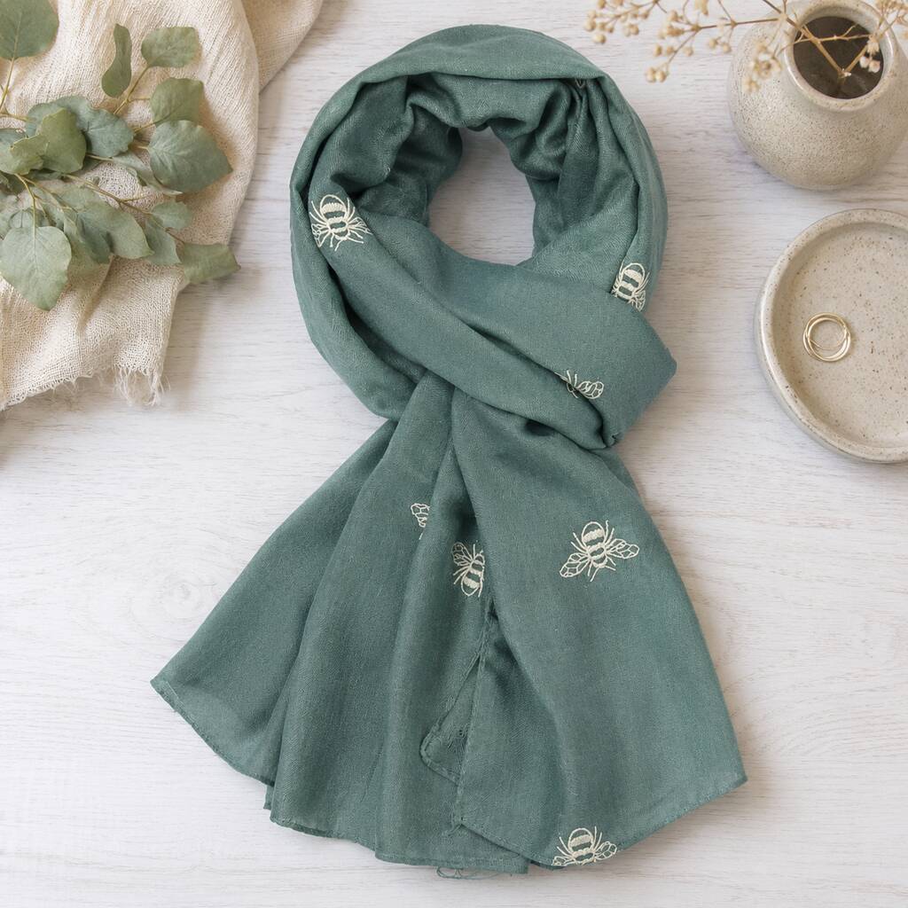 Embroidered Bee Scarf