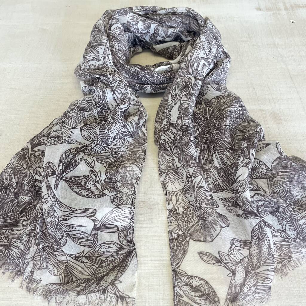 Brown Artistic Floral Scarf