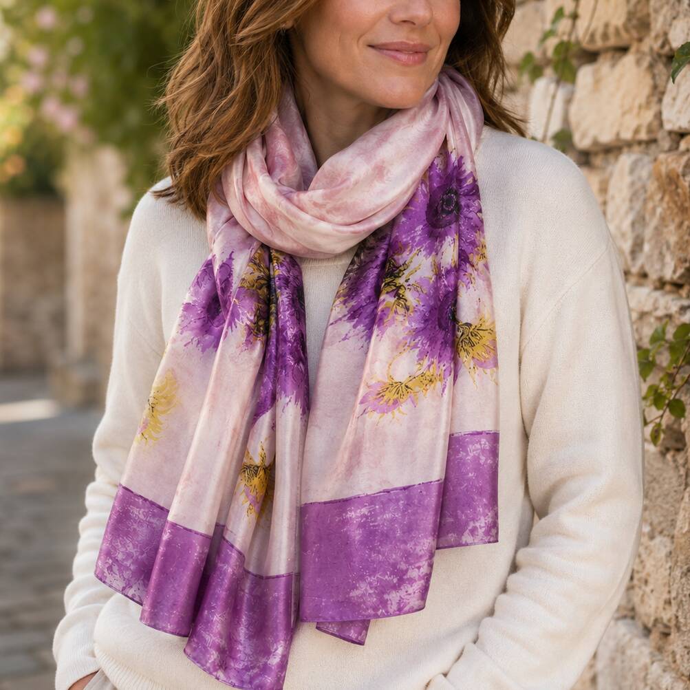 Purple Sunflowers By Van Gogh Silk Scarf
