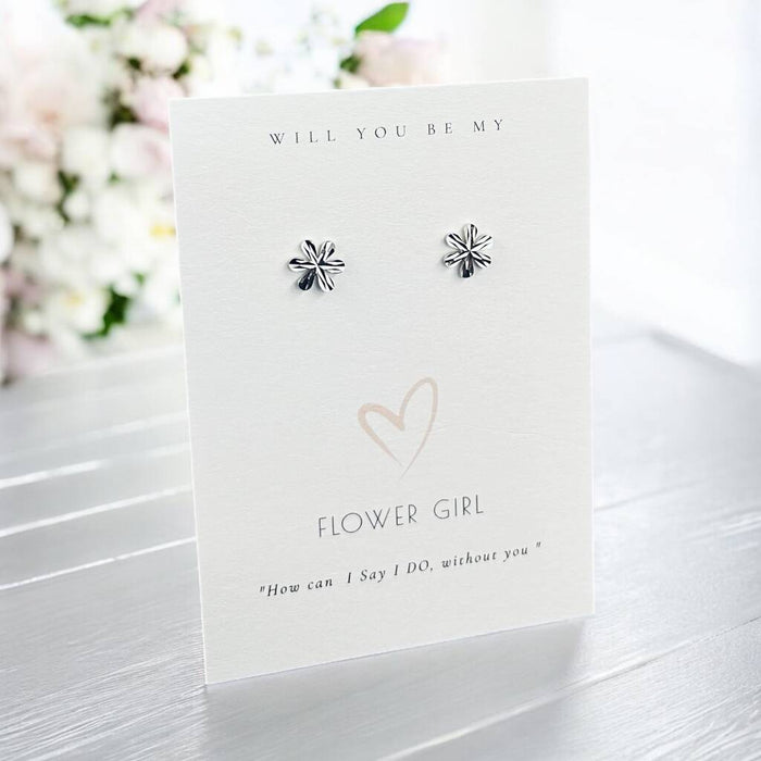 Flower Girl Sterling Silver Flower Petal Stud Earrings