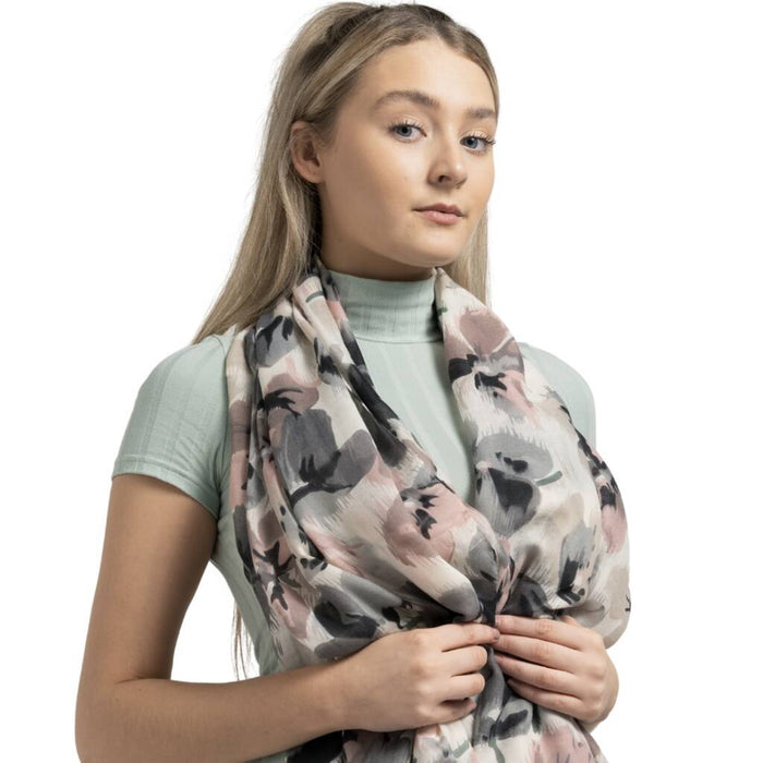 Grey and Pink Flower Sketch Scarf