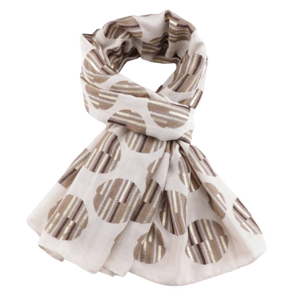 Beige Circle Pattern Lightweight Scarf
