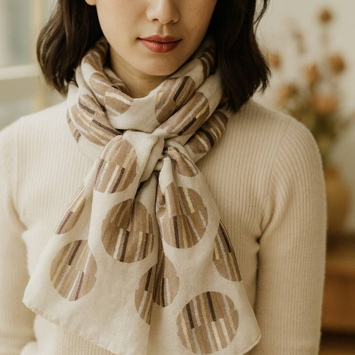 Beige Circle Pattern Lightweight Scarf