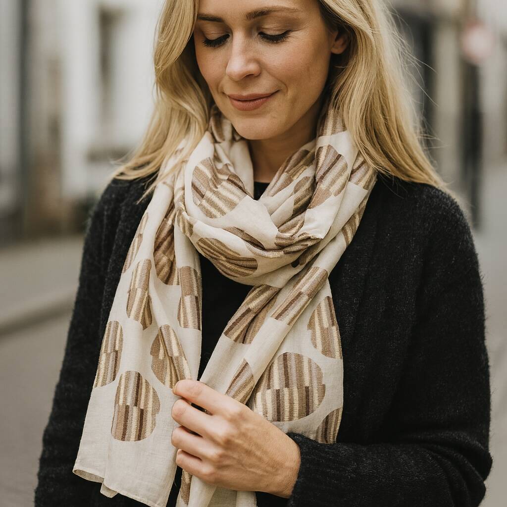 Beige Circle Pattern Lightweight Scarf