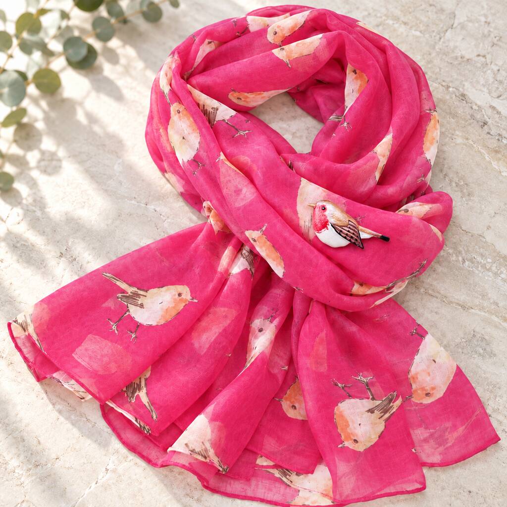 Gift Boxed Cashmere Blend And Fuchsia Robin Scarf Set