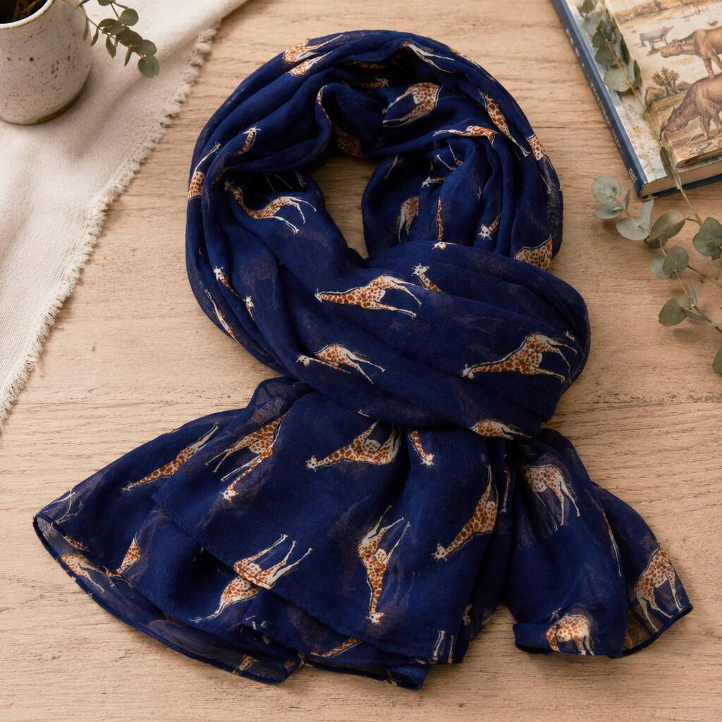 Navy Giraffe Print Scarf