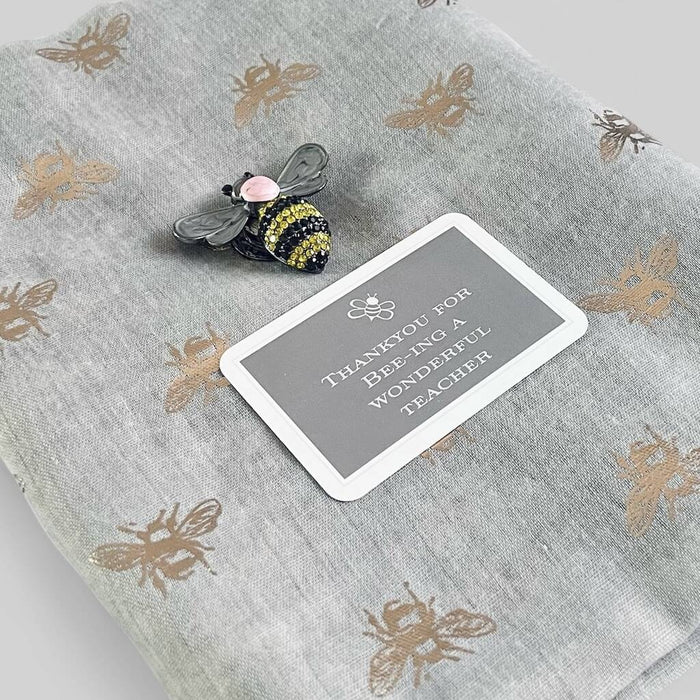 Teacher’s Gold Leaf Bee Scarf And Brooch Set