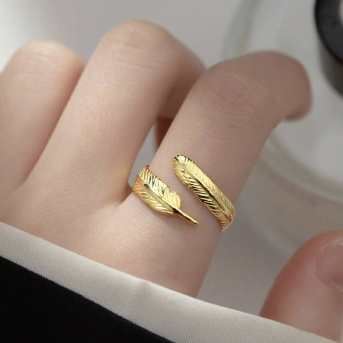 Gold Plated Adjustable Feather Ring