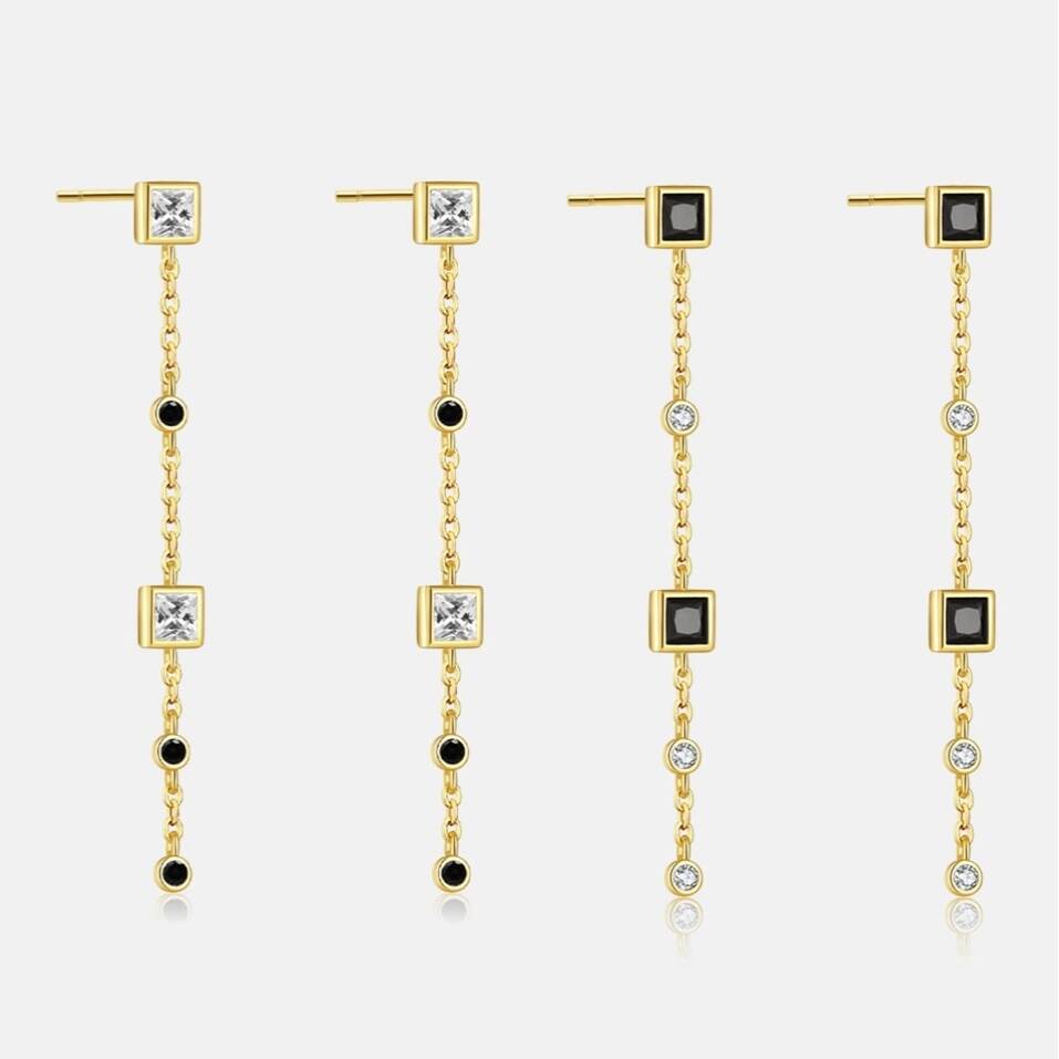 Gold Plated Chain Drop Geometric Earrings