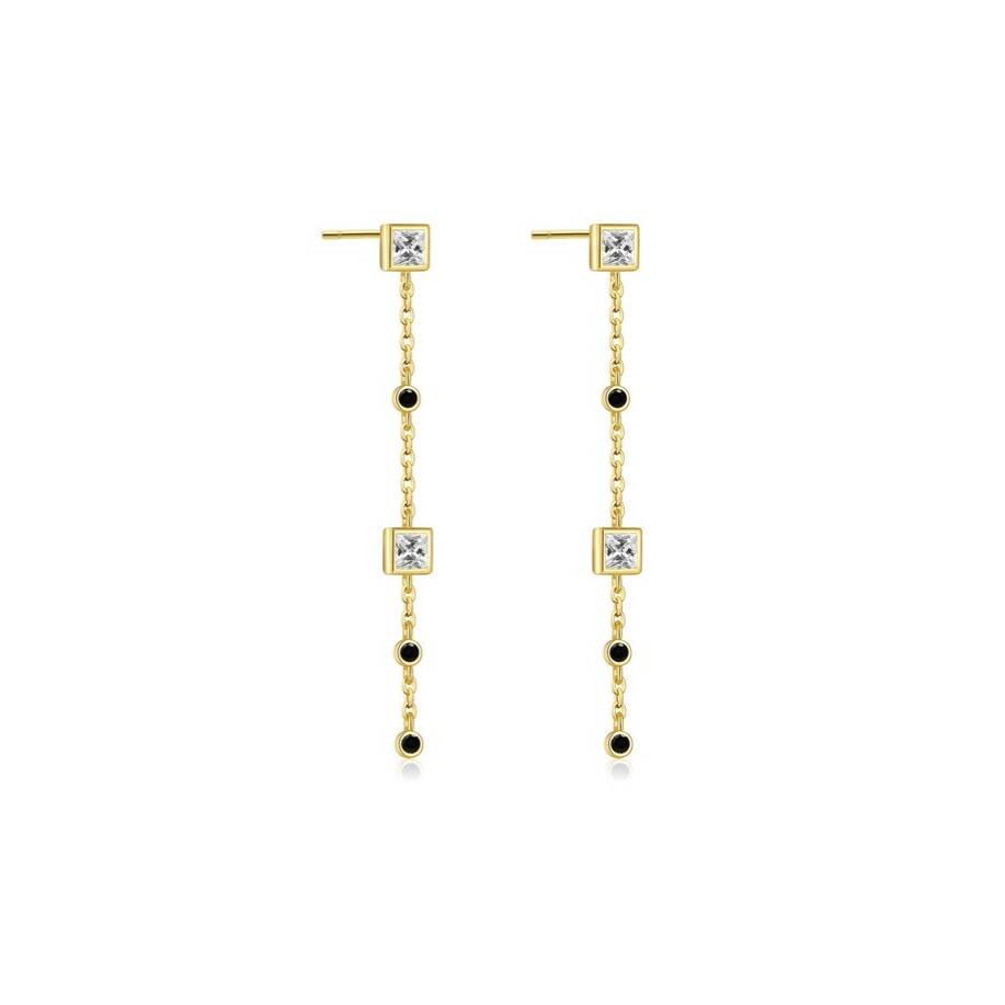 Gold Plated Chain Drop Geometric Earrings