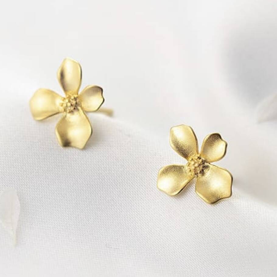 Gold Plated Flower Petal Stud Earrings