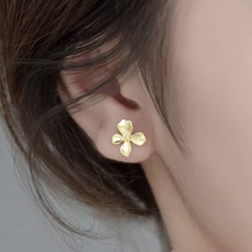 Gold Plated Flower Petal Stud Earrings