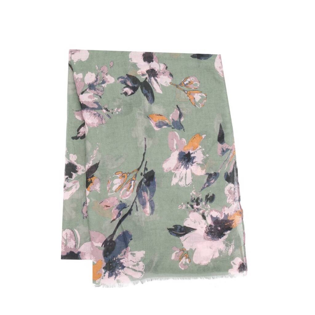 Khaki Spring Flowers Print Scarf
