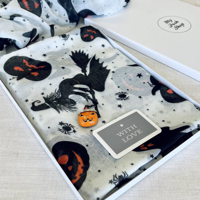 Halloween Witches And Pumpkin Scarf