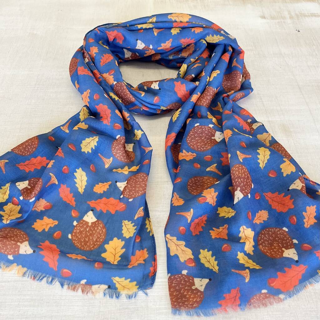 Hedgehog And Autumn Leaves Scarf