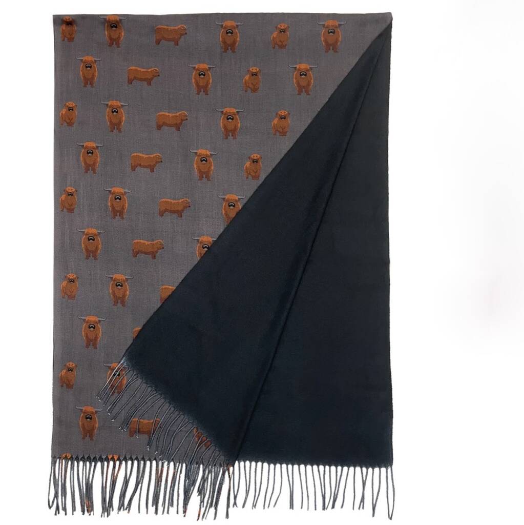 Highland Cow Cotton Tassel Scarf