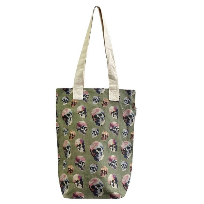 Khaki Green Colourful Skull Print Tote Bag