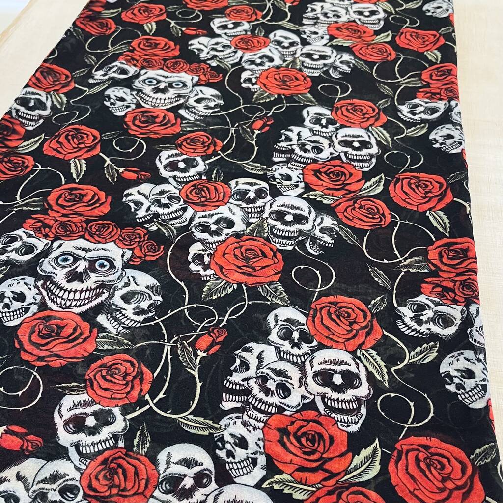 Black And Red Skulls And Roses Scarf