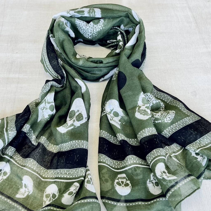 Khaki Skull Print Scarf