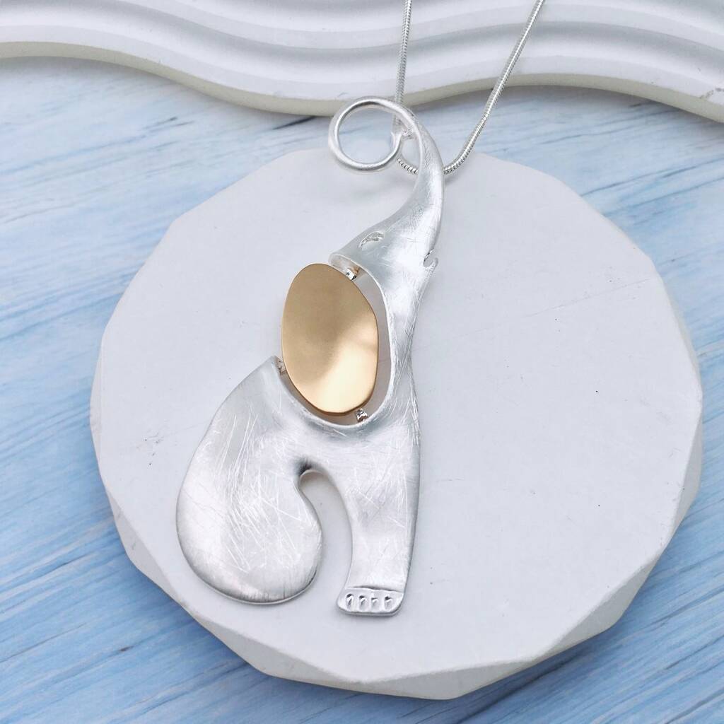 Long Elephant Pendant Statement Necklace