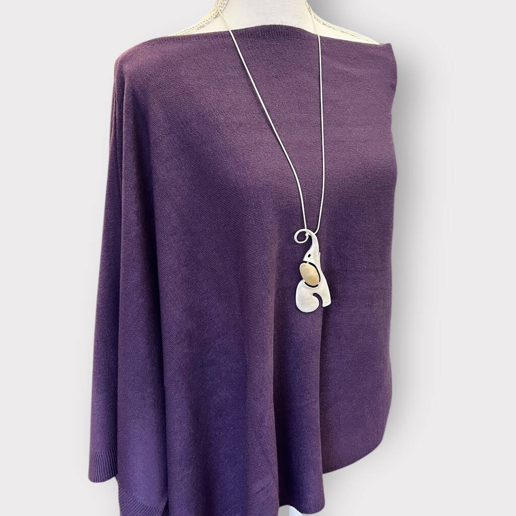 Long Elephant Pendant Statement Necklace