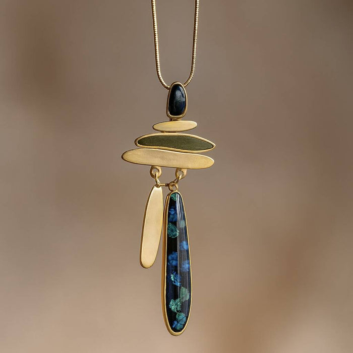 Long Gold Abstract Shapes Necklace