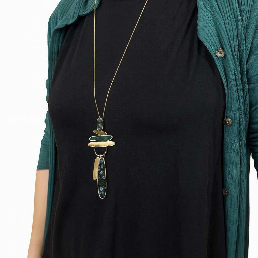 Long Gold Abstract Shapes Necklace