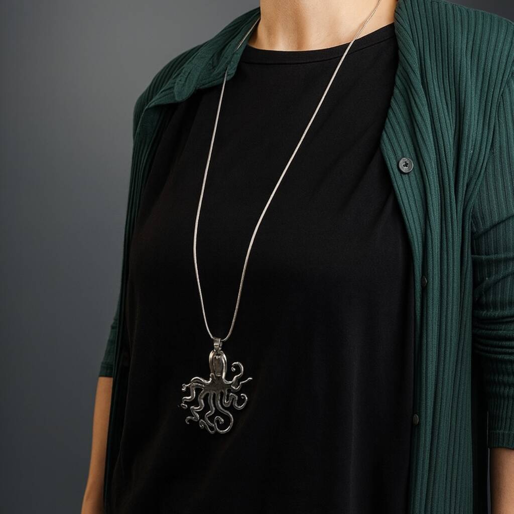 Long Statement Octopus Pendant Necklace