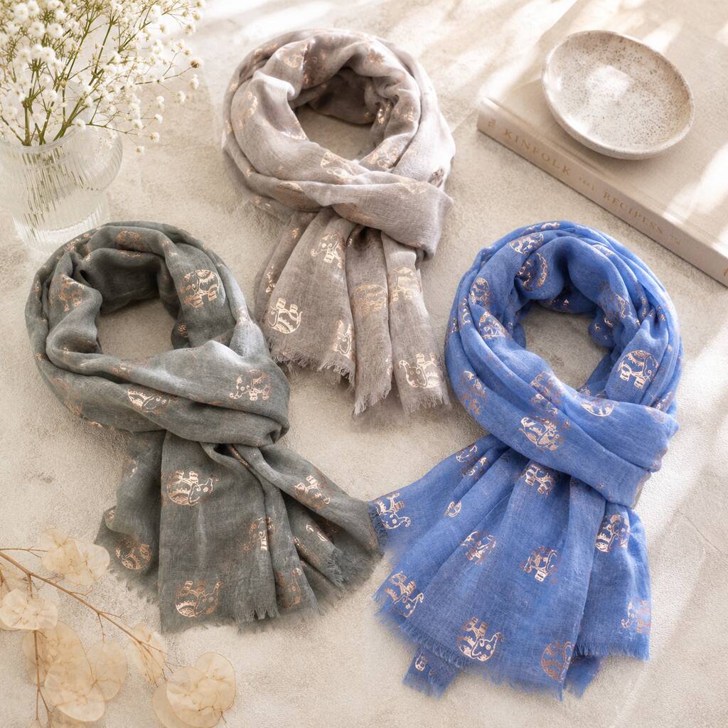 Metallic Gold Elephant Print Scarf