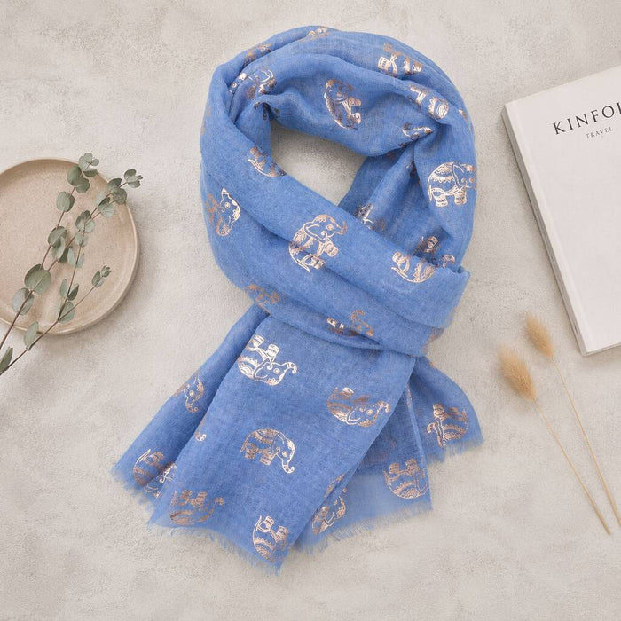 Metallic Gold Elephant Print Scarf