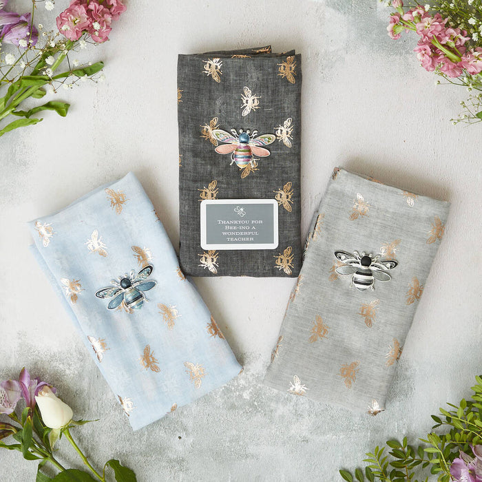 Thank You For Bee-Ing A Wonderful Teacher Metallic Busy Bee Scarf And Magnetic Brooch Set