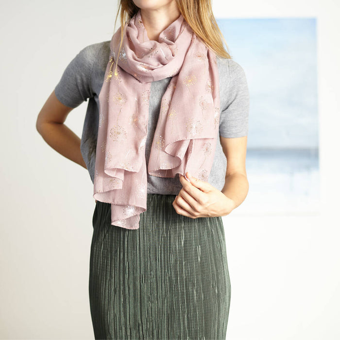 Dusky Pink Metallic Gold Dandelion Scarf