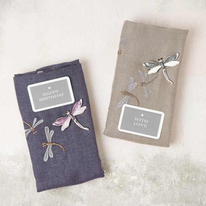Embroidered Dragonfly Scarf And Brooch Set