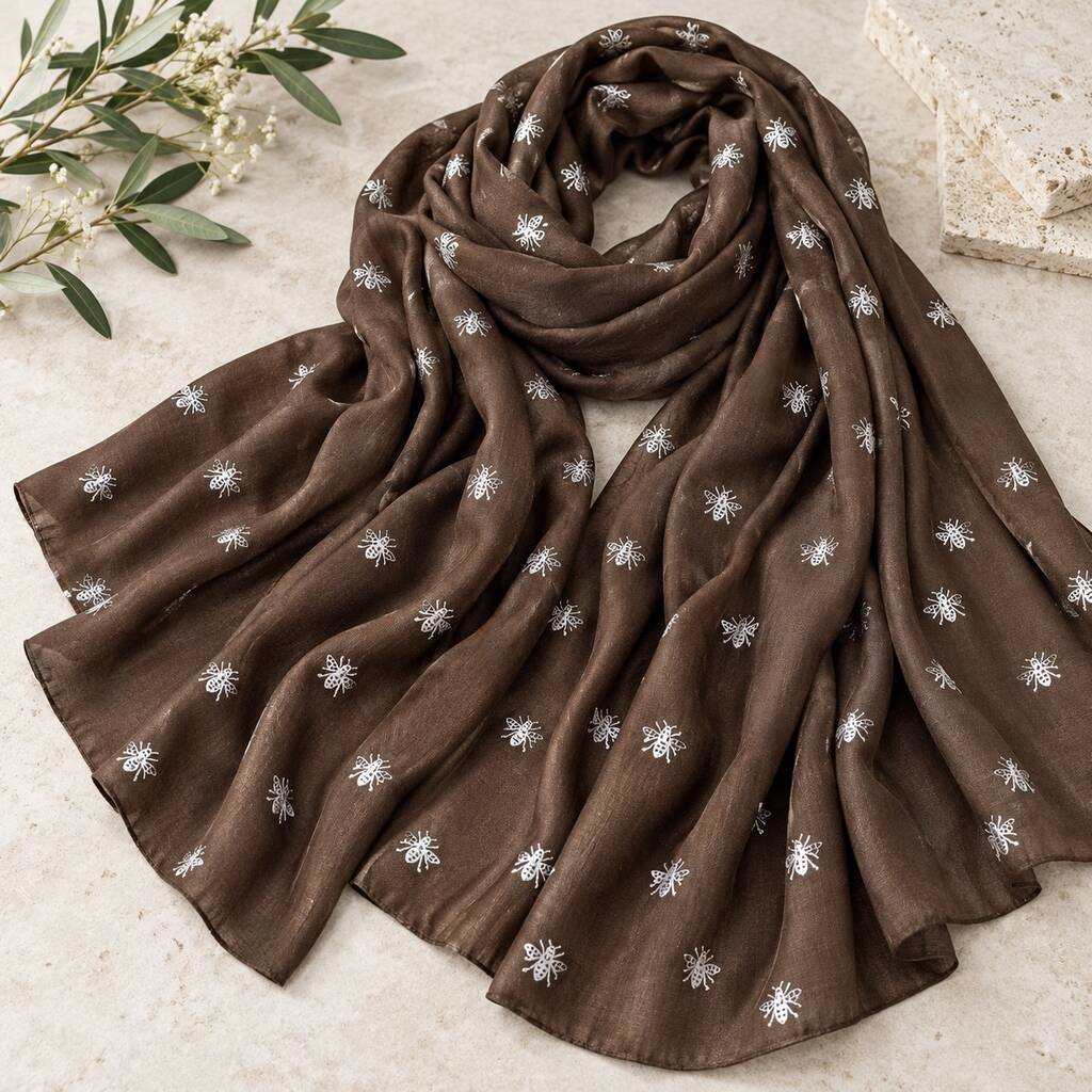 Metallic Silver Bee Print Scarf