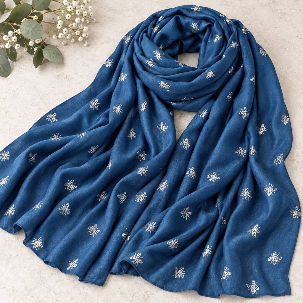 Metallic Silver Bee Print Scarf
