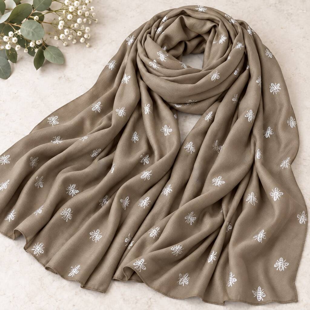 Metallic Silver Bee Print Scarf