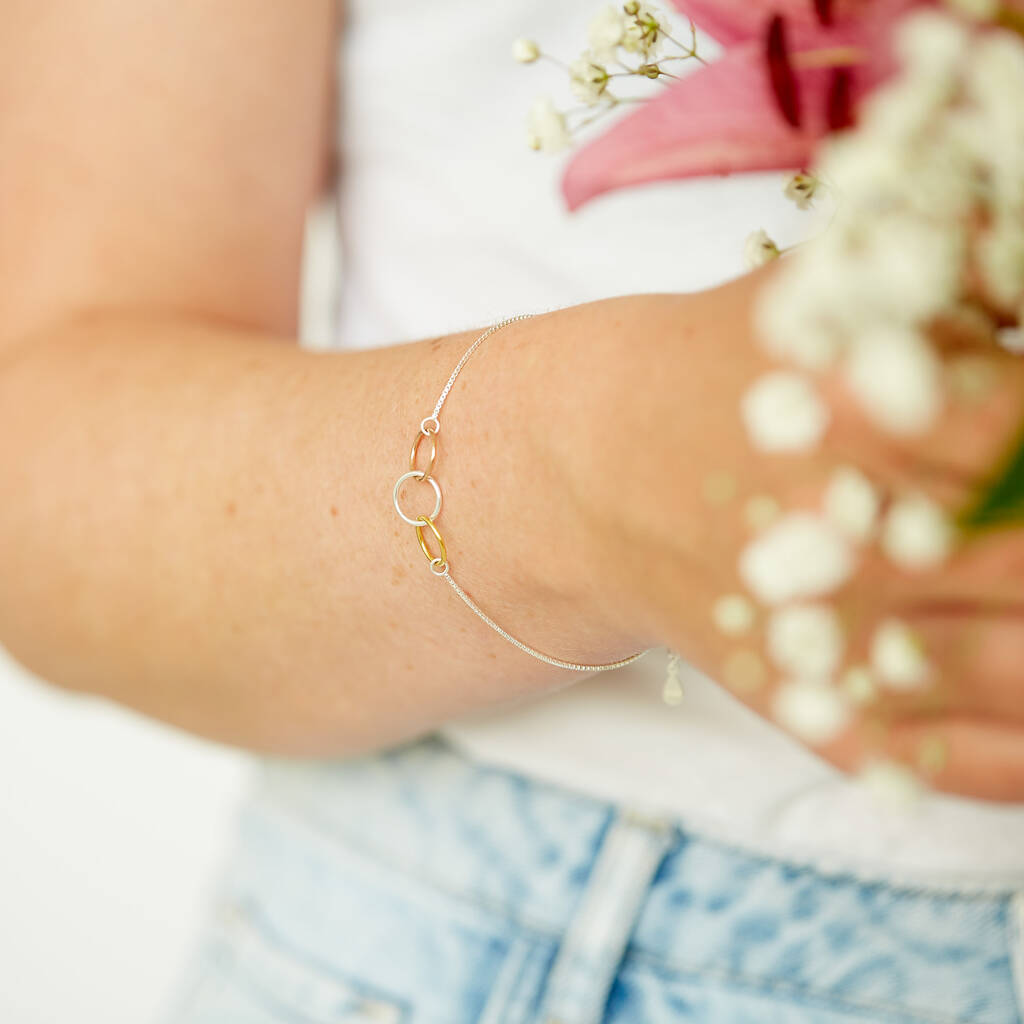 Mixed Metal 30th Birthday Three Ring Bracelet