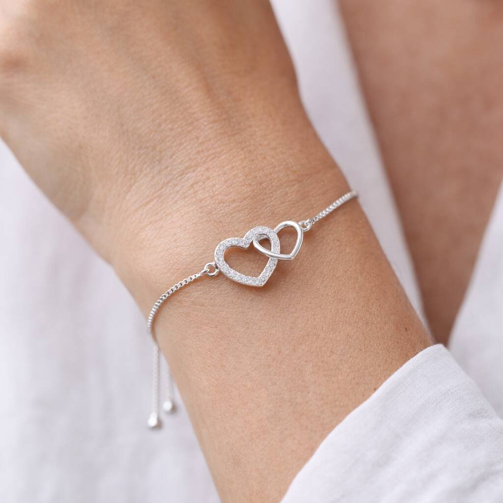 Mother And Daughter Linked Hearts Drawstring Bracelet
