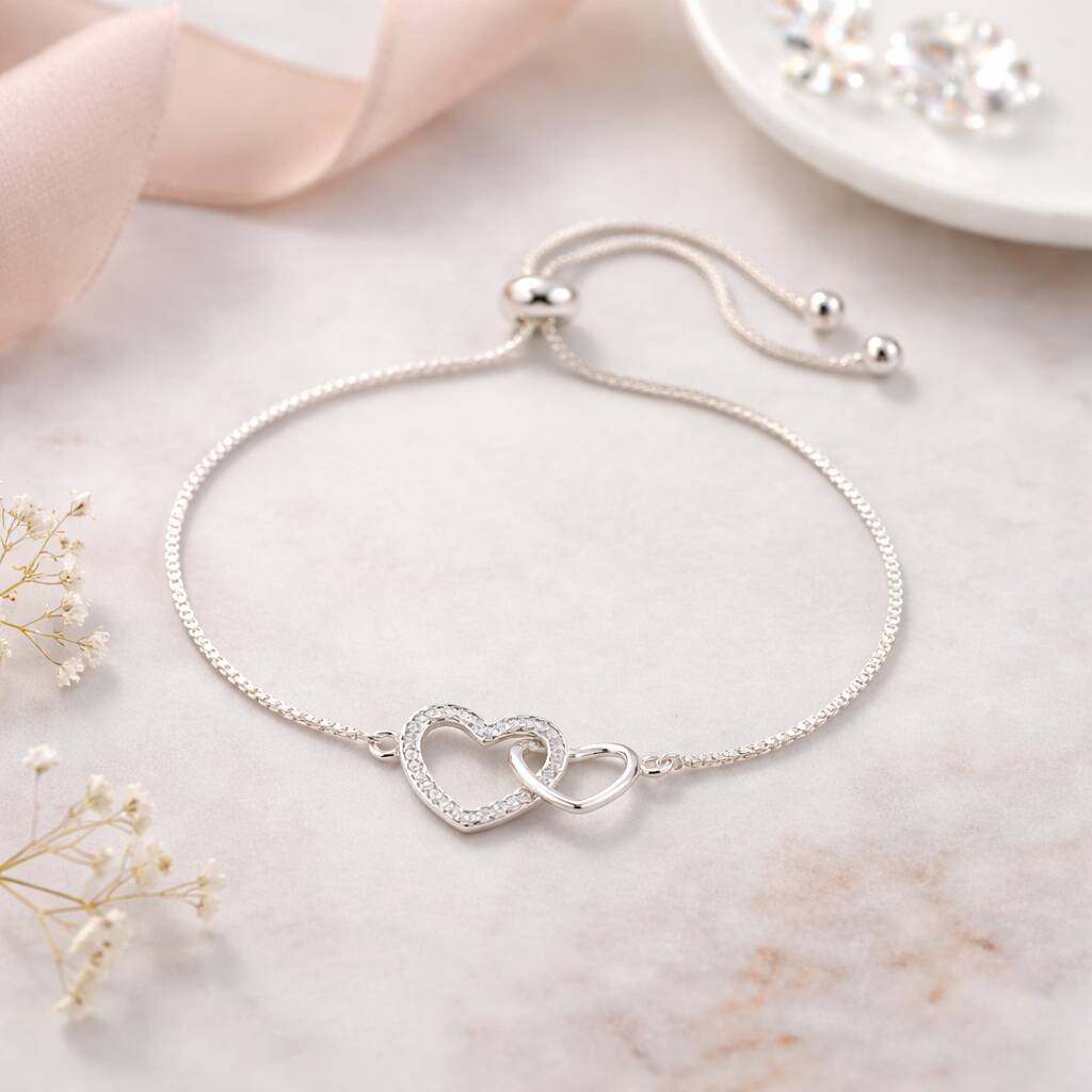 Mother And Daughter Linked Hearts Drawstring Bracelet