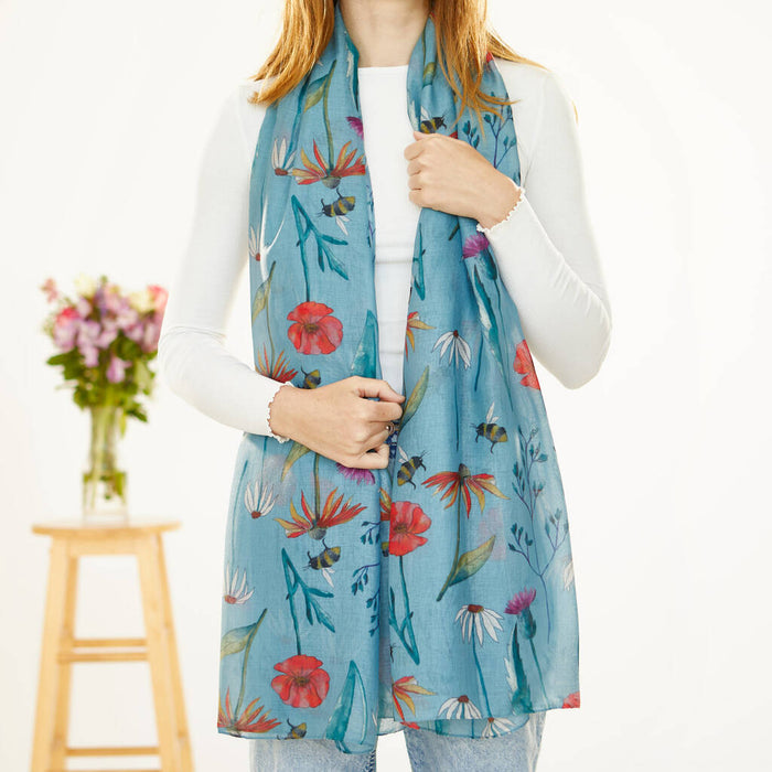 Duck Egg Meadow Flower Print Scarf