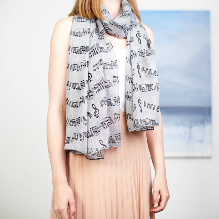 Grey Music Print Scarf