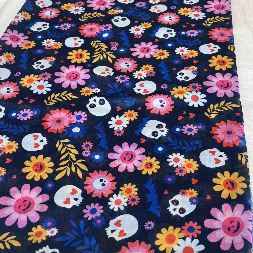 Navy Retro Skulls And Flowers Scarf