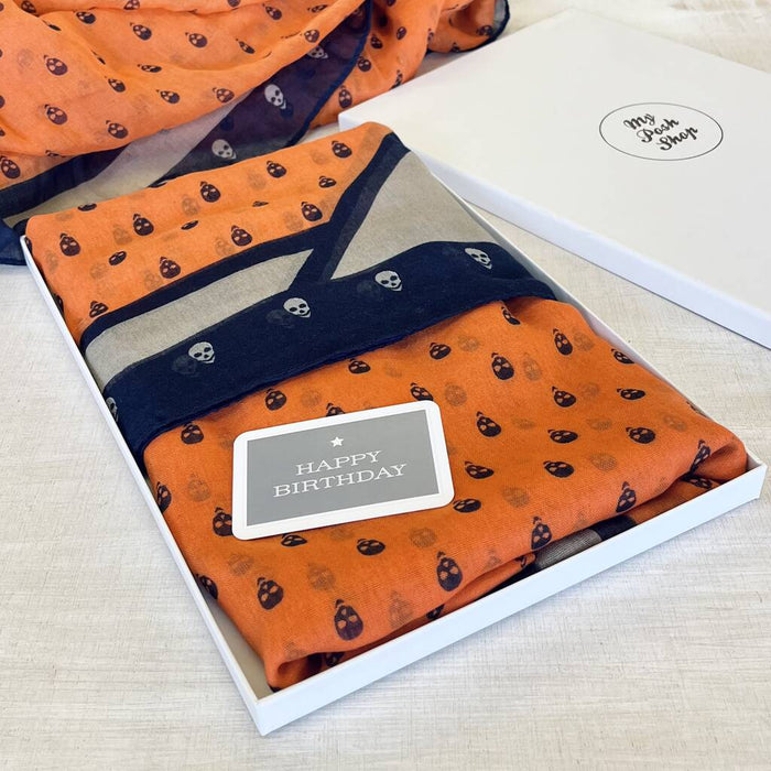 Orange And Navy Skull Print Scarf