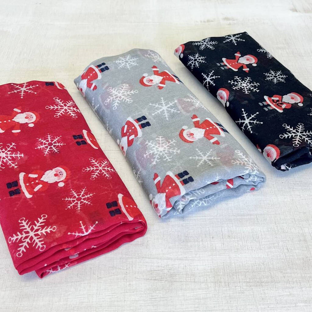 Santa Print Christmas Scarf